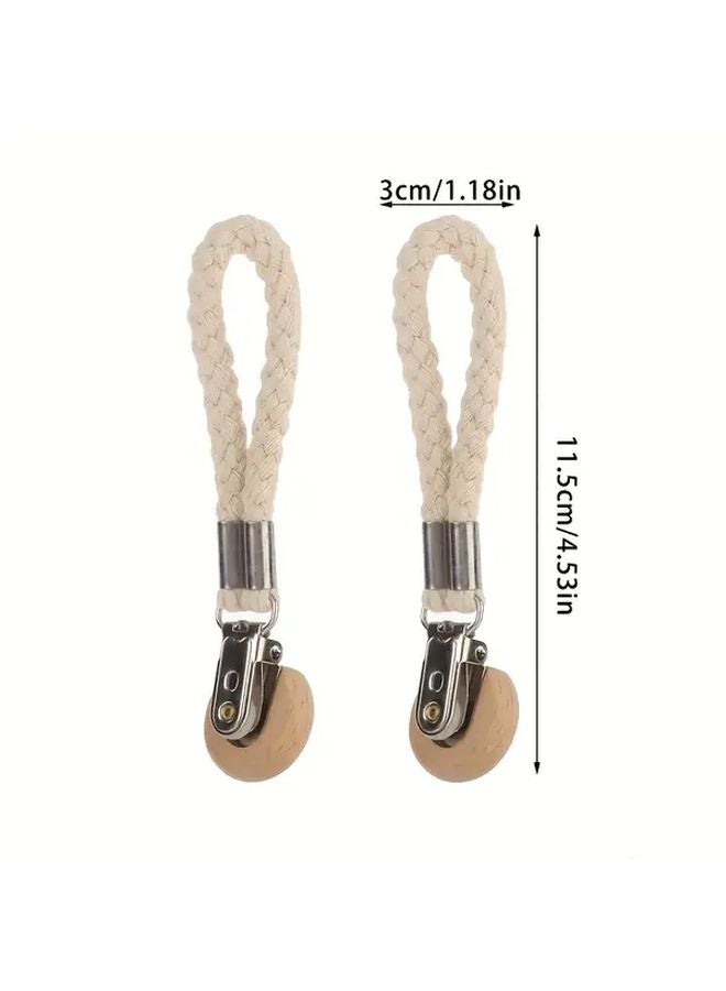 Apricot Stainless Steel Towel Clips With Cotton Rope 2pcs Wall Mounted Bathroom Organizer - Image 4