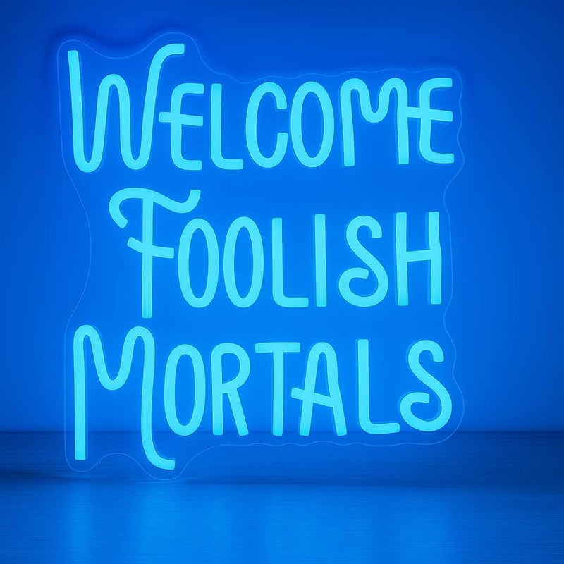 Horoof Home Welcome Foolish Mortals Halloween Neon Sign - 31x27.4cm Blue LED Wall Light for Spooky Decor - Image 3