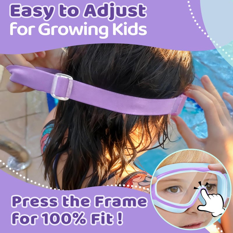 Vvinca Kids Swim Goggles with Comfort Fabric Strap 2 Pack, Wide View Anti-Fog/UV No Leak Swimming Goggles for Kids 3-14 Boys Girls Toddler - Image 2