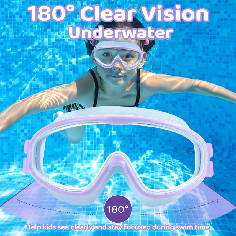 Vvinca Kids Swim Goggles with Comfort Fabric Strap 2 Pack, Wide View Anti-Fog/UV No Leak Swimming Goggles for Kids 3-14 Boys Girls Toddler - Image 4
