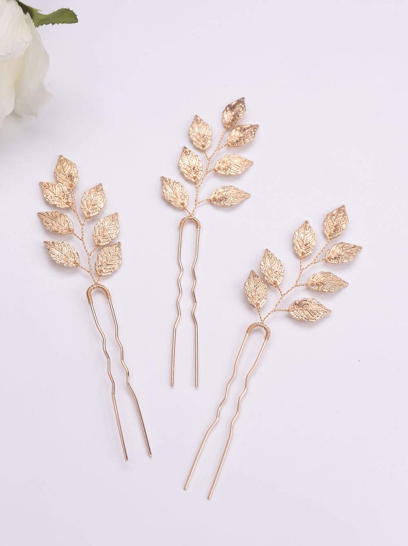 FXmimior Bride Hair Accessories Hair Pins Clip Bobby Pins Vintage Gold Leaf Bridesmaid Headpiece Customised Wedding pack of 3 - Image 5