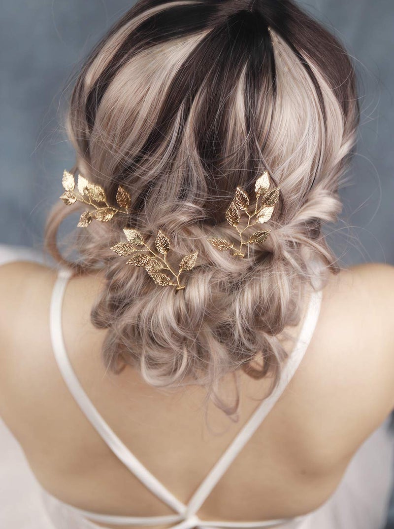 FXmimior Bride Hair Accessories Hair Pins Clip Bobby Pins Vintage Gold Leaf Bridesmaid Headpiece Customised Wedding pack of 3 - Image 2