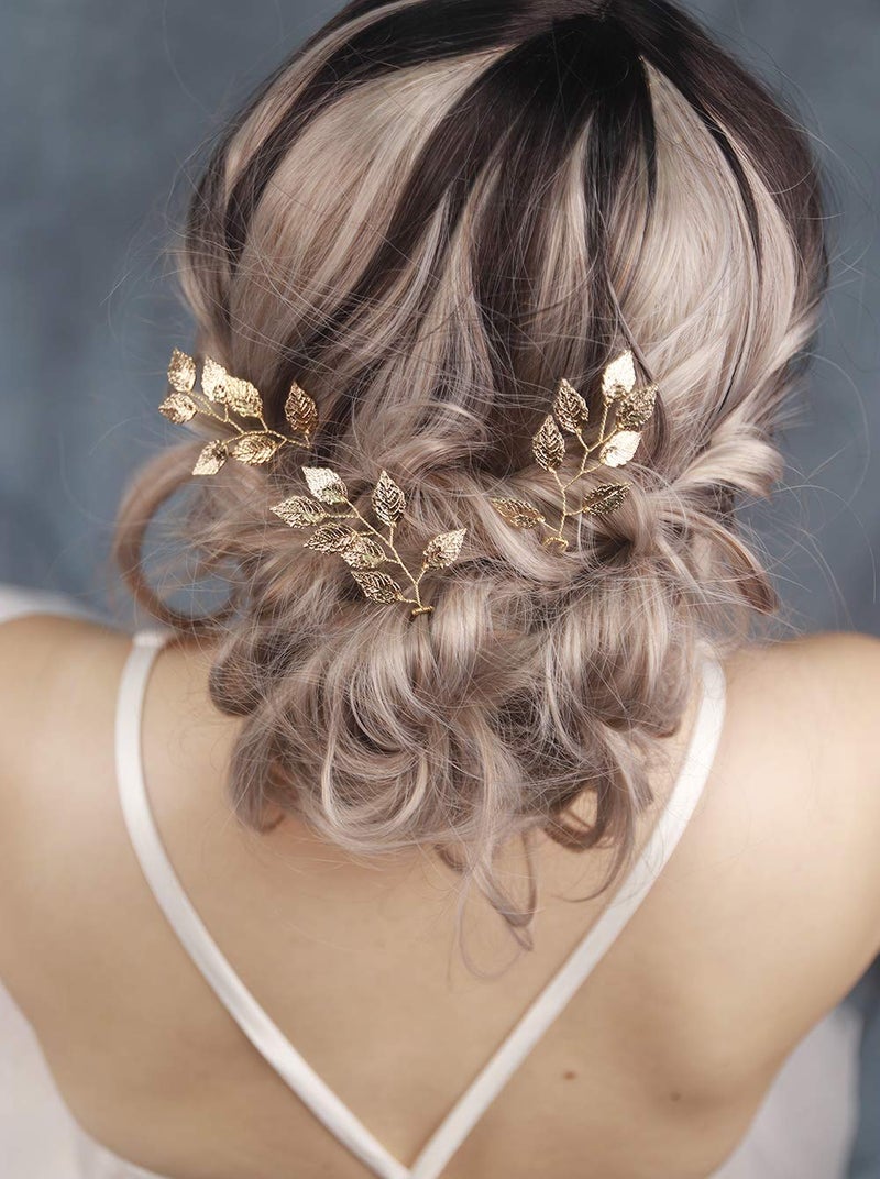 FXmimior Bride Hair Accessories Hair Pins Clip Bobby Pins Vintage Gold Leaf Bridesmaid Headpiece Customised Wedding pack of 3 - Image 3
