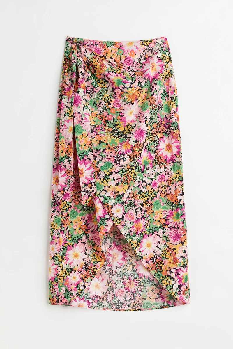 H&M Patterned lyocell-blend wrapover skirt