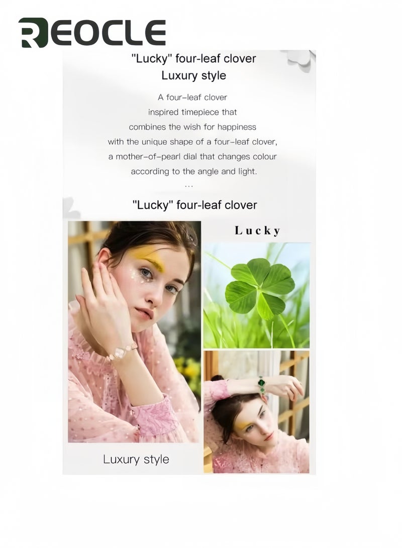 REOCLE Women's Luxury Four Leaf Clover Watch Bracelet Casual Versatile Ladies Watch Quartz Fashion Wristwatch Top Ladies Jewelry Watch White - Image 4