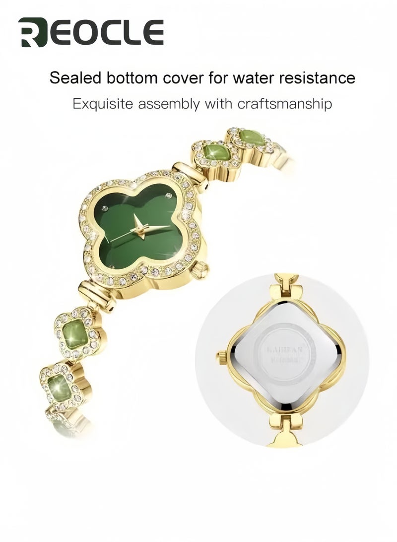 REOCLE Women's Luxury Four Leaf Clover Watch Bracelet Casual Versatile Ladies Watch Quartz Fashion Wristwatch Top Ladies Jewelry Watch White - Image 5