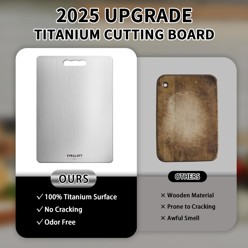 VYRALOFT Titanium Cutting Board For Kitchen, 100% Pure Titanium Cutting Boards, Double-sided Food Grade Quality 1 Pack, Easy To Clean And Will Not Absorb Odors, Suitable For Kitchen Or Outdoor(Large Size) - Image 3