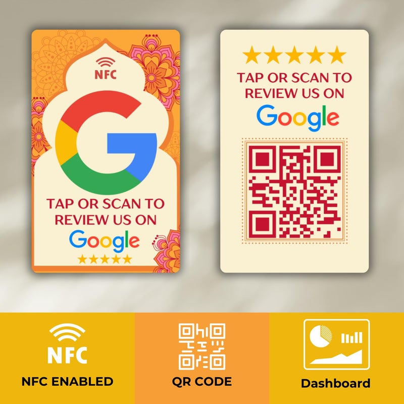 Tinydabba Review NFC Card Diwali Edition | Along with QR Code | Boost Business Reviews with Tap or Scan | Pre-Configured PVC Card | Works with any NFC-Enabled Smartphone | With Dashboard - Image 2