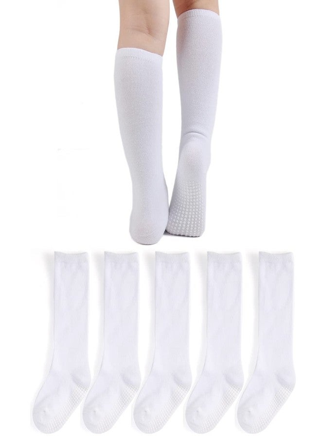 EPEIUS Knee High Socks with Non-Slip Grip Toddler Boys Girls Athletic Stripe Team Tube Socks for Soccer, Basketball, Baseball, 5 Pairs Pack White,12-36 Months - Image 1