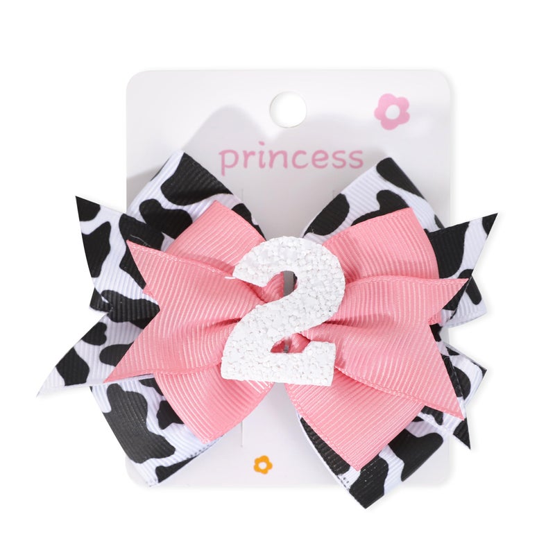Jissoo Cow Print Bow Headband - Pink, Baby Girl 2nd Birthday Party Decorations, Farm Animal Themed Headband - Image 5