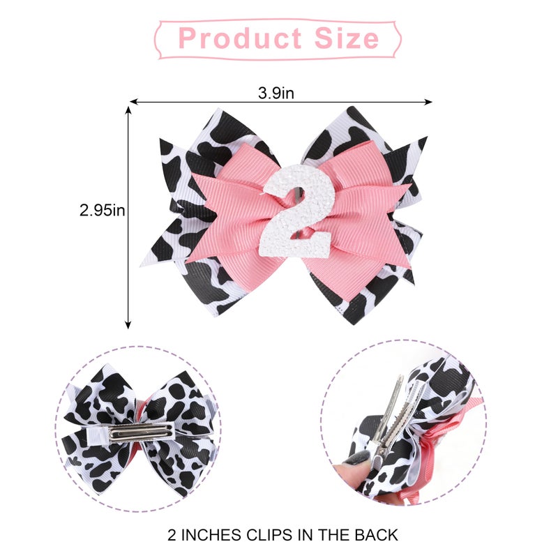 Jissoo Cow Print Bow Headband - Pink, Baby Girl 2nd Birthday Party Decorations, Farm Animal Themed Headband - Image 2