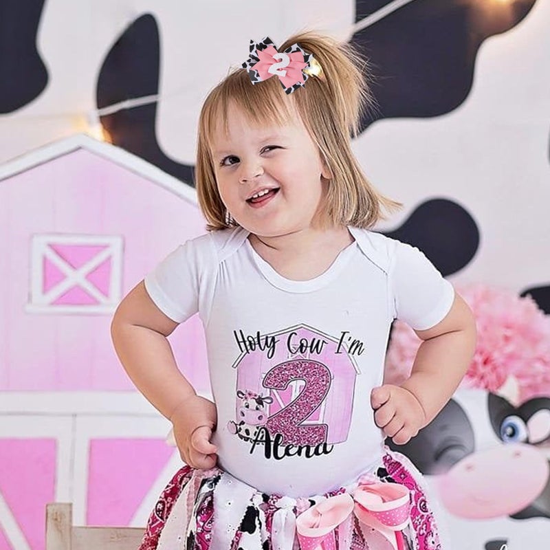 Jissoo Cow Print Bow Headband - Pink, Baby Girl 2nd Birthday Party Decorations, Farm Animal Themed Headband - Image 4
