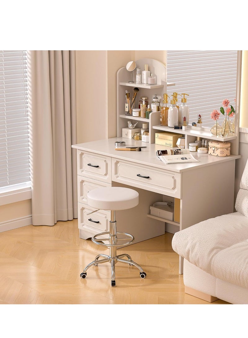 Generic Round Swivel Chair with Footrest and Wheels Easy Assembly PU Leather Adjustable Height for Salon Spa Office Medical Beauty Bar Lab White 2 Piece Set - Image 2