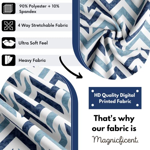 BRIDA Stretchable Floral Geometric Printed Dining Chair Covers Frill Skirt Elastic Chair Seat Case Protector, Slipcovers (6 Chair Cover, Zigzag Blue) - Image 3