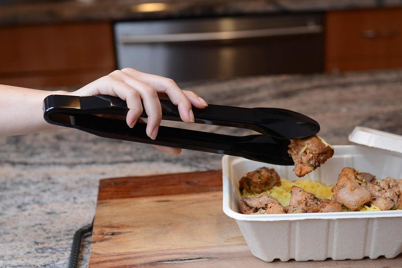 Set of 3 - Heavy Duty Black Serving Tongs - 12 inch - Plastic Disposable Salad Tongs - High Heat Plastic, Catering, Salads, Bakery, Buffets, BBQ, Ice, Hot and Cold Foods (12")