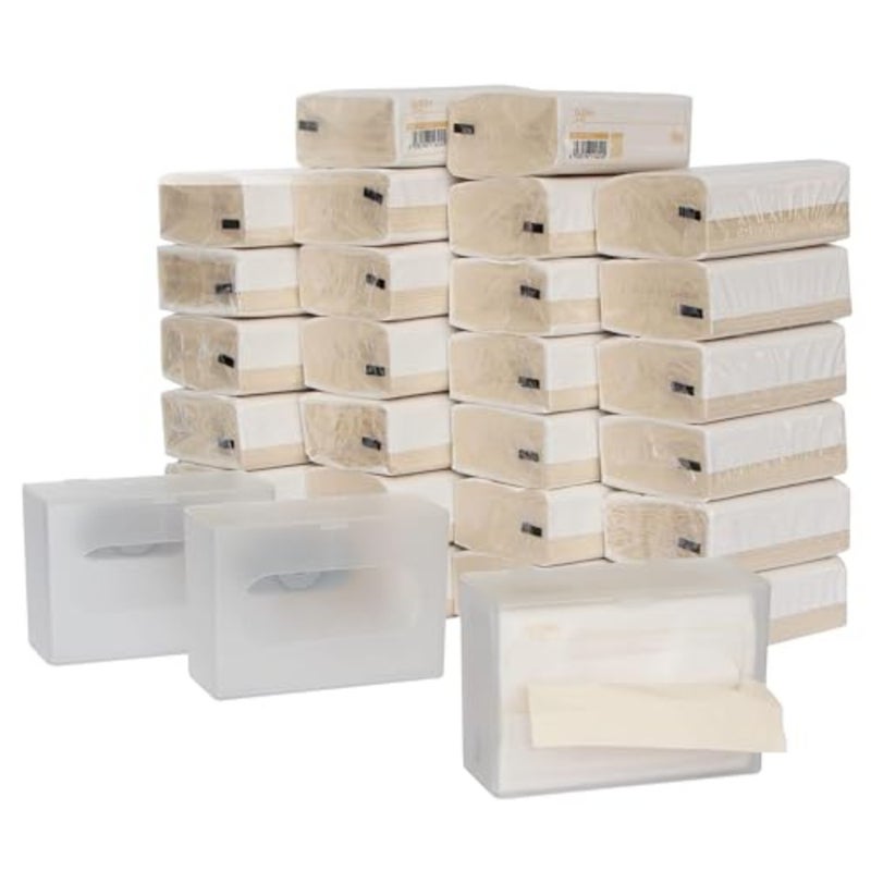 Bamboo Facial Tissue Bulk 3 Ply 110 Count Individual Travel Packs Necessities Bulk 27 Packs with 3 Eco Wall Mounted Dispenser Box Cover Holder - Image 1