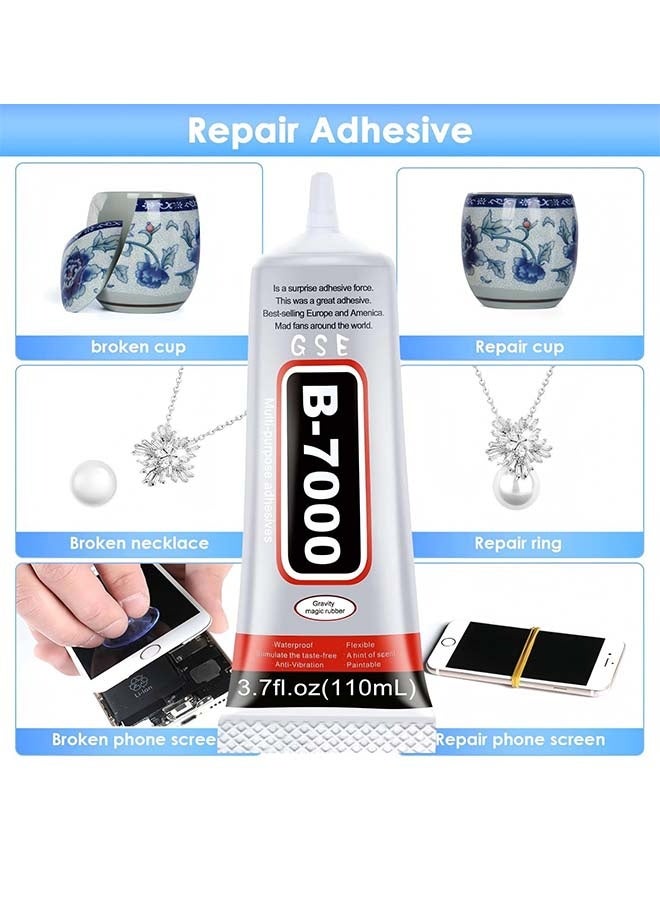 B7000 Rhinestones Glue for Crafts, 110ML Glue of Diamond Jewelry 3.7fl.oz Clear B-7000 Super Jewelry Glue Transparent Industrial Adhesive for Fabric Phone Repair Jewelery Making Crystal Gem - Image 4