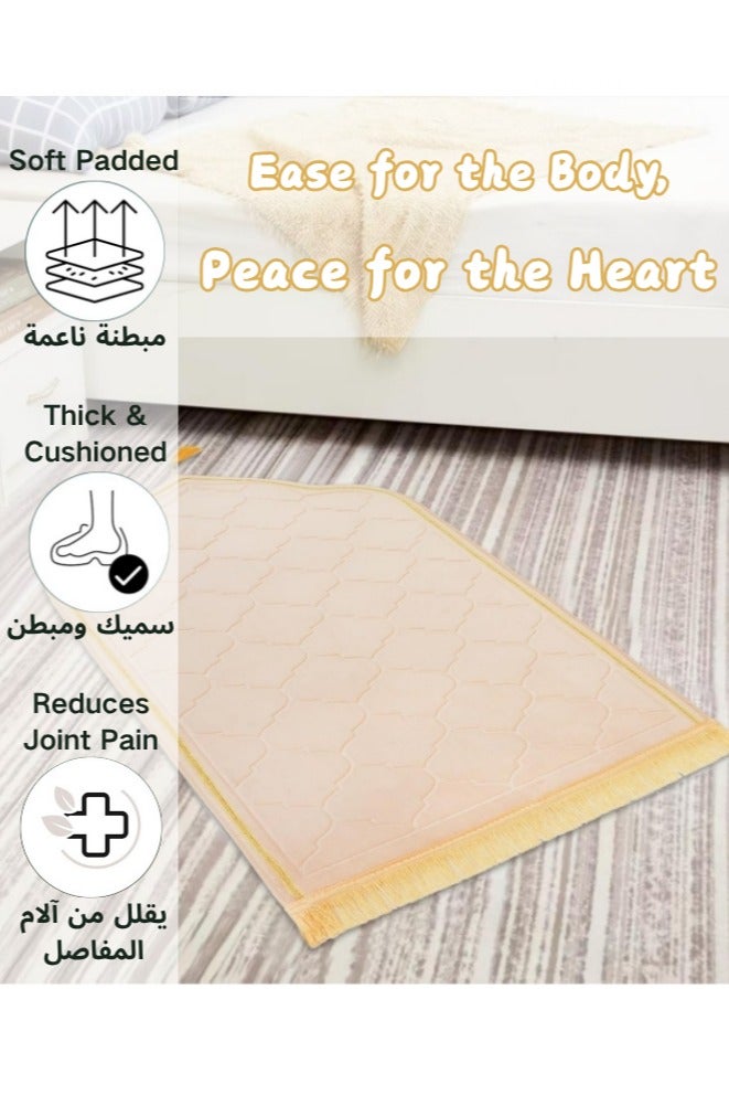 Premium Velvet Prayer Mat Set: Thick Memory Foam with Anti-Slip Bottom, with 33-Bead Tasbih & Pouch, Traditional Arch Design for Muslim Prayers, Portable Janamaz for Home/Travel,  Ideal Gift for Men, Women, Family & Friends  - Image 2