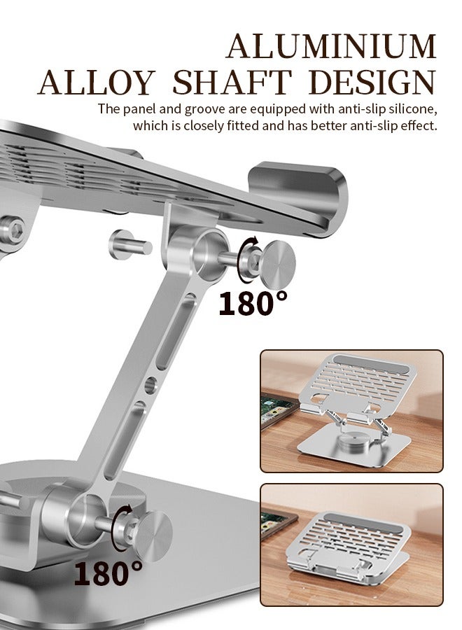 Folding Laptop Stand 360° Rotating Base, Dual Rotating Axes, Ergonomic and Compatible with Laptops and Tablets