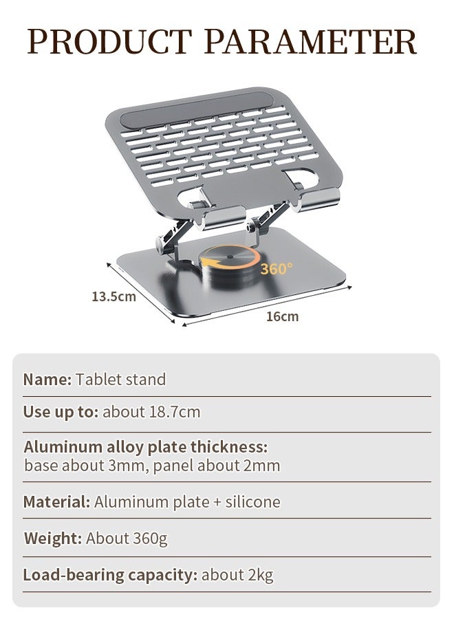 Folding Laptop Stand 360° Rotating Base, Dual Rotating Axes, Ergonomic and Compatible with Laptops and Tablets