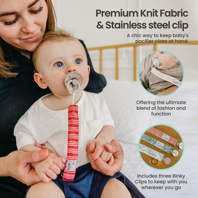 Copper Pearl Pacifier Clip 3-Pack: Premium Knit Binky Clips for Baby Girls and Boys - Stylish Stainless Steel Pacifier Holder Clip - Baby Pacifier Clips for No More Floor Drops - Jo - Image 3