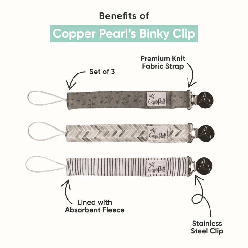 Copper Pearl Pacifier Clip 3-Pack: Premium Knit Binky Clips for Baby Girls and Boys - Stylish Stainless Steel Pacifier Holder Clip - Baby Pacifier Clips for No More Floor Drops - Jo - Image 2