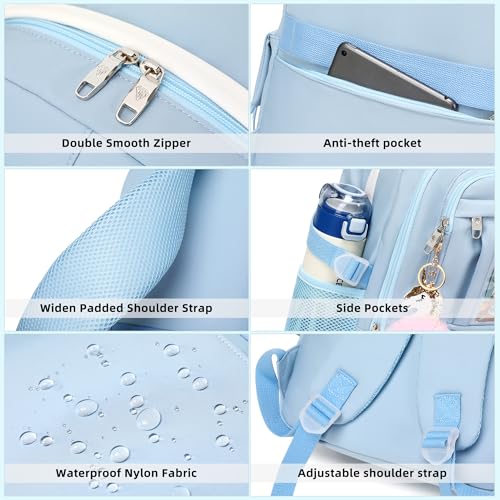 LXYGD Backpack for Girls with Accessories Laptop Bookbags 16 Inch Kawaii Kids Elementary Middle High School Bag College Travel Daypack Gifts for Teens Women Students (Blue) - Image 4
