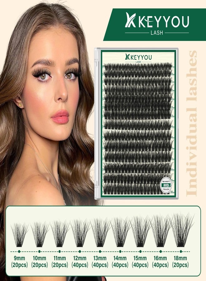 كييو مجموعة رموش KEYYOU LASH ثلاثية الأبعاد، 280 قطعة، 80D، تجعيد D، مزيج من 9-18، رموش فردية، رموش خفيفة، رموش كثيفة، وصلات رموش طبيعية ناعمة يمكنك تركيبها بنفسك (3D-80D-D-9-18MIX) - Image 2