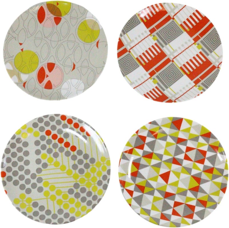 Ebros Gift Frank Lloyd Wright Architecture Colorful Geometry Contemporary Designer 7 D Ceramic Appetizer Or Dessert Plates Pack Of 4 Dinnerware Serveware Textile Taliesin West Line Yellow - Image 1