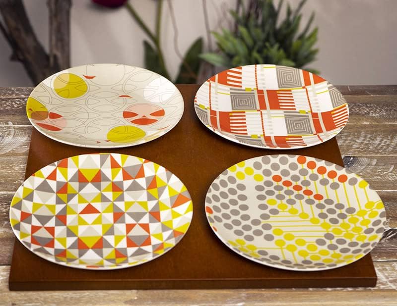 Ebros Gift Frank Lloyd Wright Architecture Colorful Geometry Contemporary Designer 7 D Ceramic Appetizer Or Dessert Plates Pack Of 4 Dinnerware Serveware Textile Taliesin West Line Yellow - Image 2