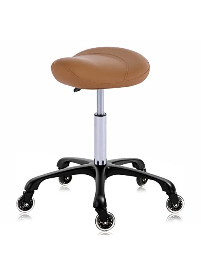Syiole Hydraulic Saddle Stool with Wheels Height Adjustable Stylish Ergonomic Rolling Swivel Chair for Hygienic Clinic Salon Tatoo Massage Office Camel - Image 1