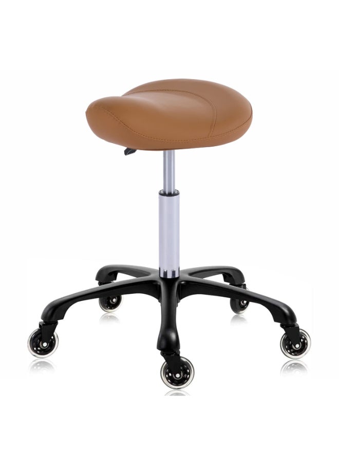 Syiole Hydraulic Saddle Stool with Wheels Height Adjustable Stylish Ergonomic Rolling Swivel Chair for Hygienic Clinic Salon Tatoo Massage Office Camel - Image 3