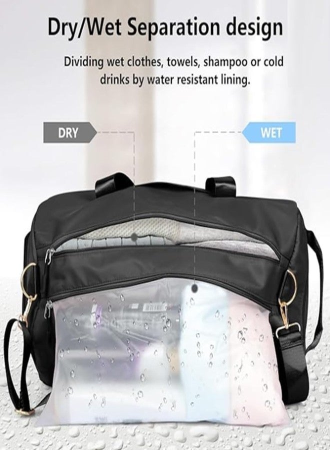 TINSICO Waterproof Travel Duffel Bag Weekender Bag for Women and Men Swim Sports Training Handbag Yoga Bag with Wet Pocket & Shoe Compartment, Oxford Fabric (Black) - Image 5