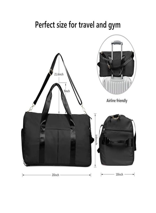 TINSICO Waterproof Travel Duffel Bag Weekender Bag for Women and Men Swim Sports Training Handbag Yoga Bag with Wet Pocket & Shoe Compartment, Oxford Fabric (Black) - Image 2