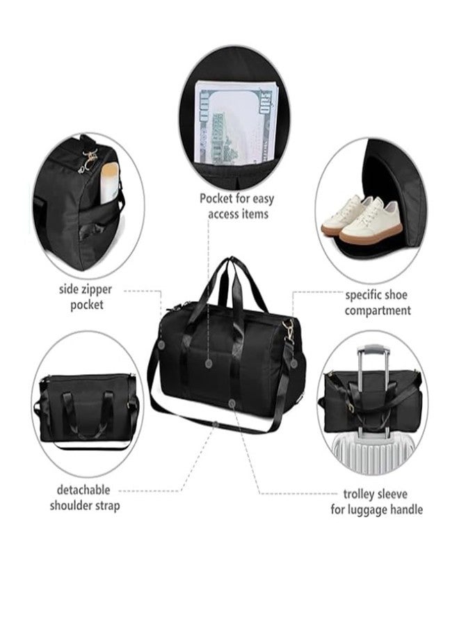 TINSICO Waterproof Travel Duffel Bag Weekender Bag for Women and Men Swim Sports Training Handbag Yoga Bag with Wet Pocket & Shoe Compartment, Oxford Fabric (Black) - Image 3