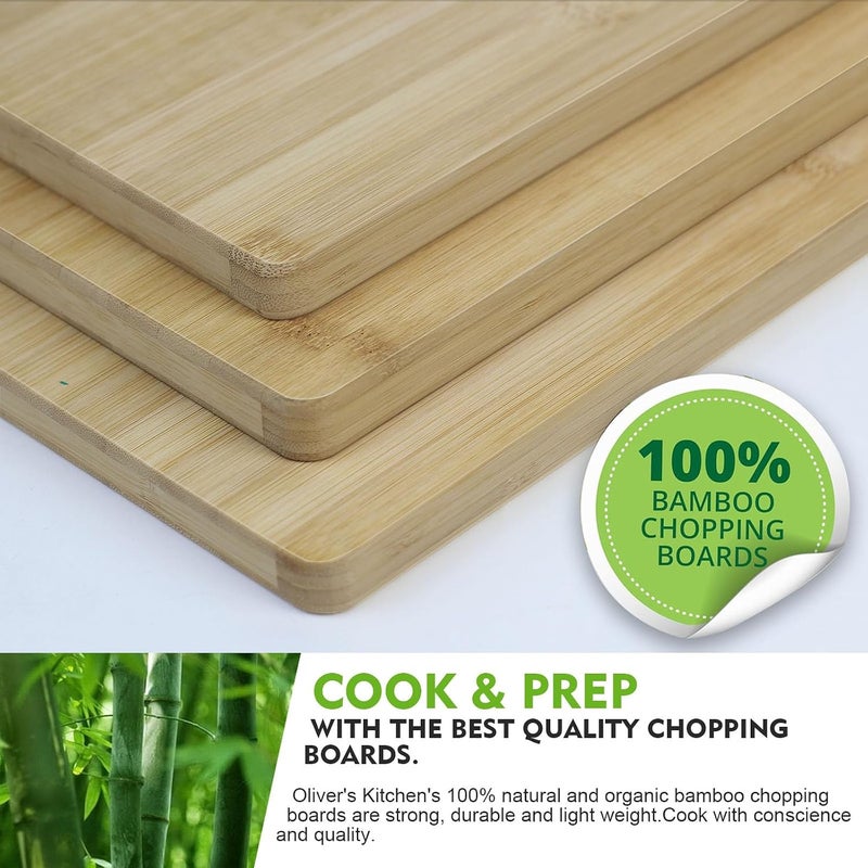 UREVO Bamboo Cutting Board Set - 2 Sizes with Handle, Non-Slip for Meat, Cheese, Fruits & Bread - Image 3