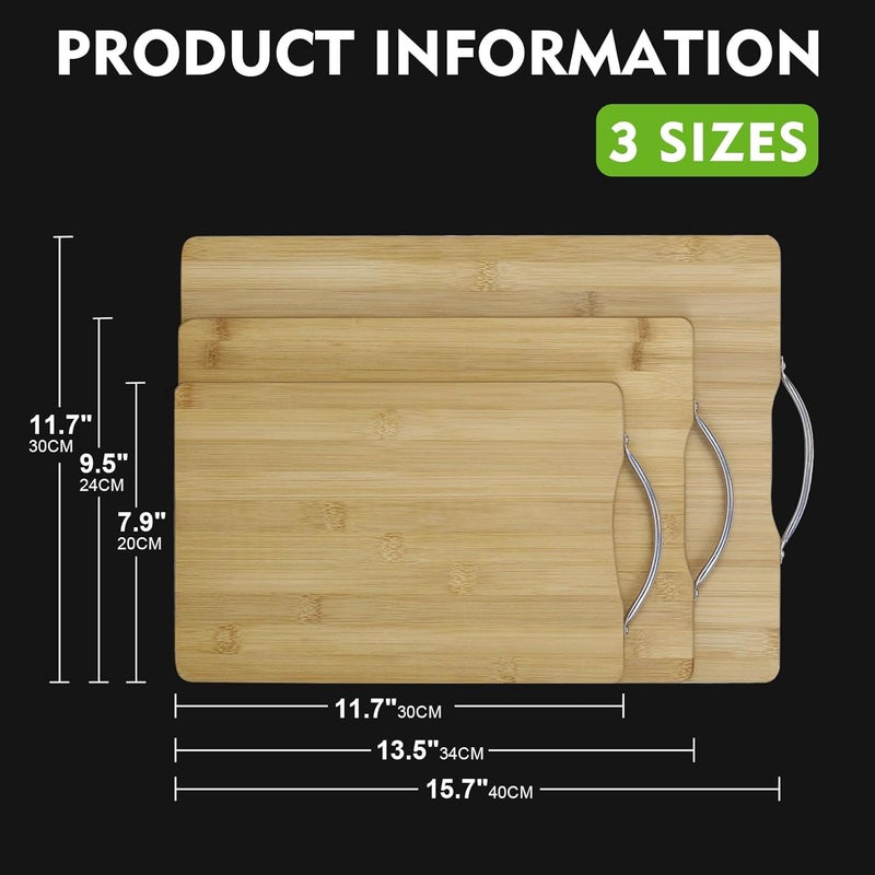 UREVO Bamboo Cutting Board Set - 2 Sizes with Handle, Non-Slip for Meat, Cheese, Fruits & Bread - Image 4