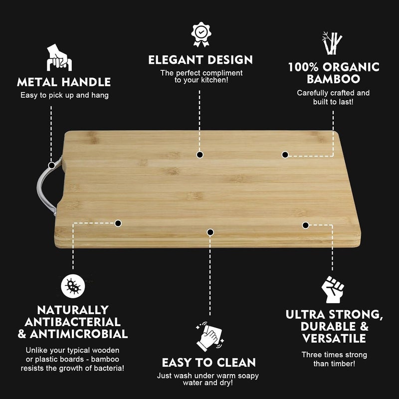 UREVO Bamboo Cutting Board Set - 2 Sizes with Handle, Non-Slip for Meat, Cheese, Fruits & Bread - Image 2