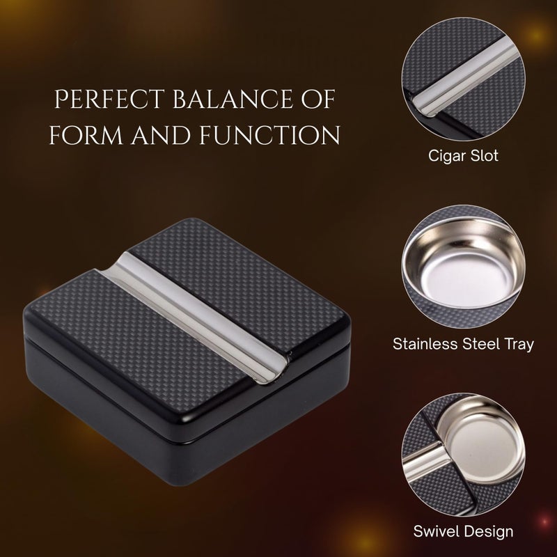 Bey-Berk Single Cigar Ashtray with Compact, Swivel Design 4"x4"x1.75" (LxWxH) Solid Wood Cigar Ashtray with Stainless Steel Tray, Luxury Cigar Ashtrays for Outdoors, Travel and Indoor Use - Black - Image 3