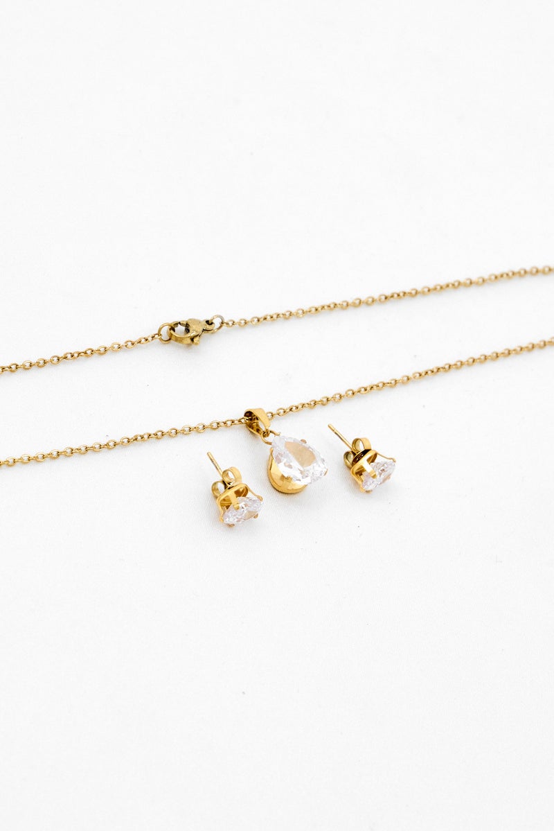 Piatella Women 1 Pair Earrings And 1 Piece Necklace Set, Gold/White  - Image 4