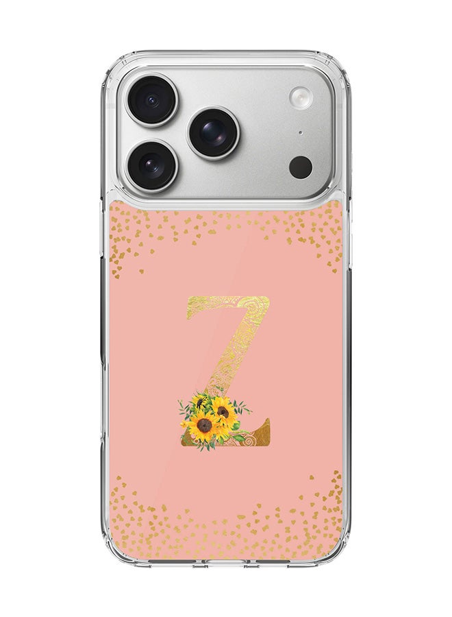 Stylizedd Classic Clear MagSafe Case for iPhone 17 Pro , Hybrid Soft Case Flexible Edges Anti Drop TPU PC Gel Thin Transparent Cover [ Designed for iPhone 17 Pro ] - Custom Monogram Initial Letter Floral Pattern Alphabet - Z  (Rose Pink )