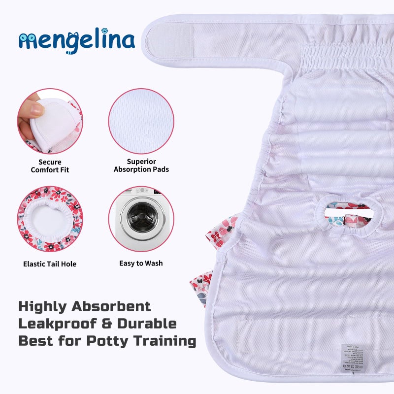 Mengelina Reusable Dog Diapers Female 3 Pack Doggie Diapers for Period Heat Incontinence Puppy Training (X-Small, RedFlower) - Image 5