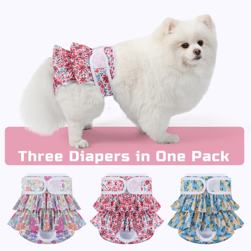 Mengelina Reusable Dog Diapers Female 3 Pack Doggie Diapers for Period Heat Incontinence Puppy Training (X-Small, RedFlower) - Image 4