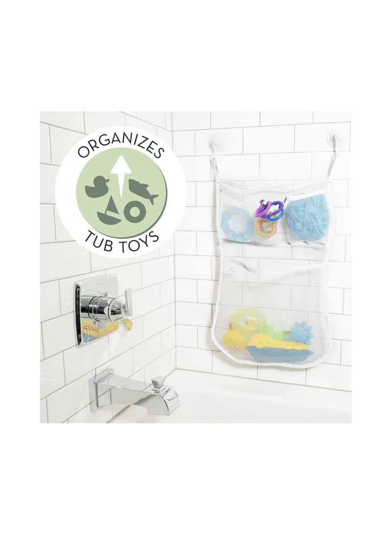 1 Pack Baby Bath Toy Storage for Tub with Pockets, Tub Mesh Organizer Kids Shower Caddy Bathroom Toy Holder Soaps and Shampoos Holder Bathtub Toy Net 14 Inch by 20 Inch Net with Hooks Included - Image 5