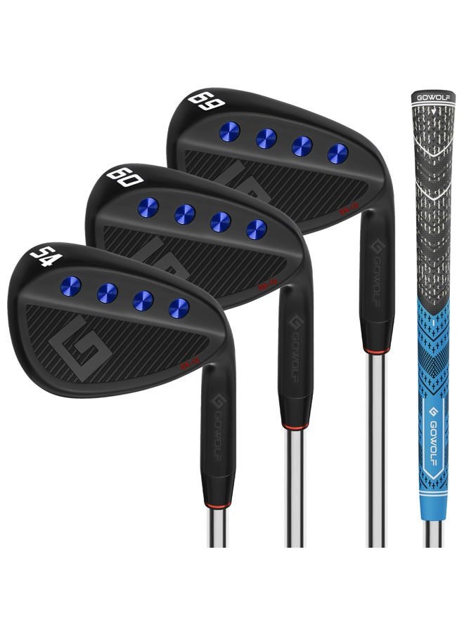 Gowolf Golf Wedges 54, 60, 69 Sets for Men, Premium Forged Full Face Golf Wedges Right Hand, Golf Gap Wedges Sand Wedge Lob Wedge, Golf Clubs CNC Milled Face for More Spin - Great Golf Gifts (Black) - Image 1