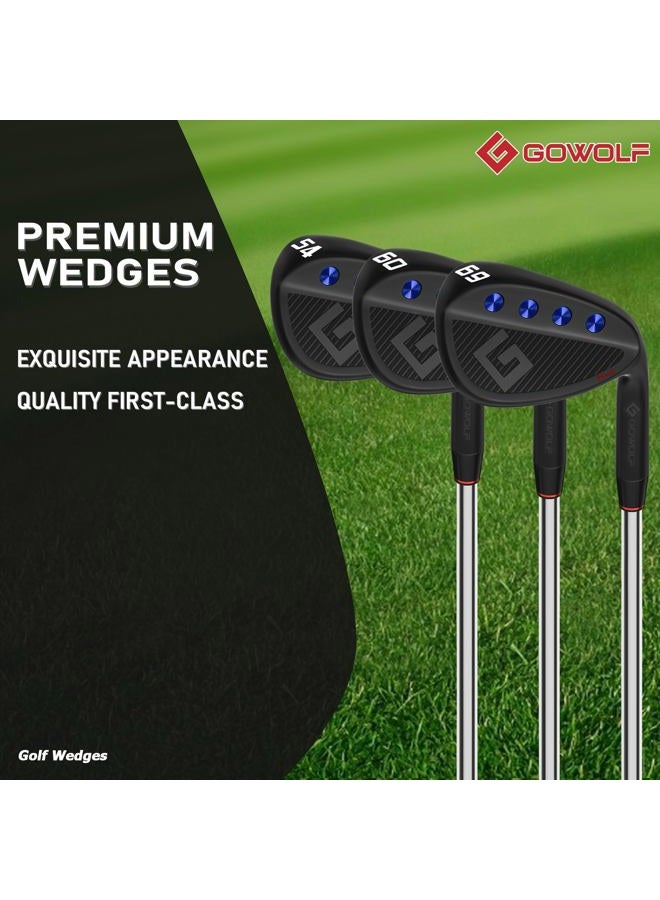 Gowolf Golf Wedges 54, 60, 69 Sets for Men, Premium Forged Full Face Golf Wedges Right Hand, Golf Gap Wedges Sand Wedge Lob Wedge, Golf Clubs CNC Milled Face for More Spin - Great Golf Gifts (Black) - Image 2