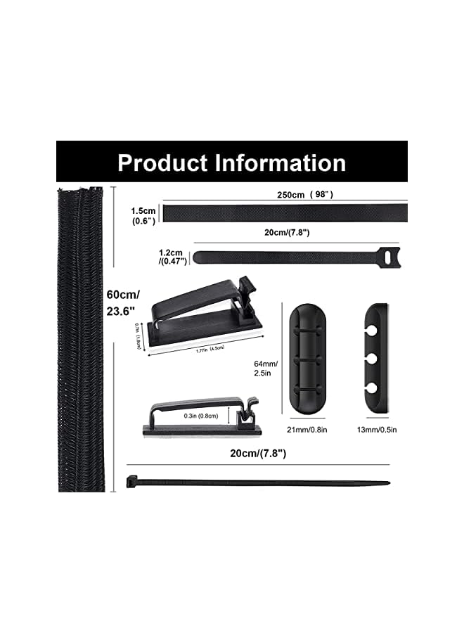 PROMASS 134Pcs Cable Management Kit,4 Tubing Cable Sleeve,3 Silicone Cable Holder,10+2 Roll Cable Organizer Straps,15 Large Cord Clips and 100 Wire Fastening Ties for TV PC under Desk Home Office - Image 2