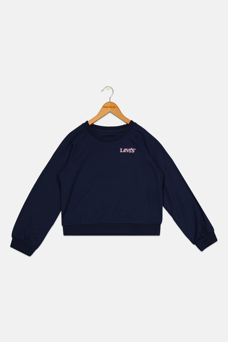 Levi's Kids Boy Crew Neck Long Sleeves Embroidered Sweatshirts, Navy Blue - Image 1