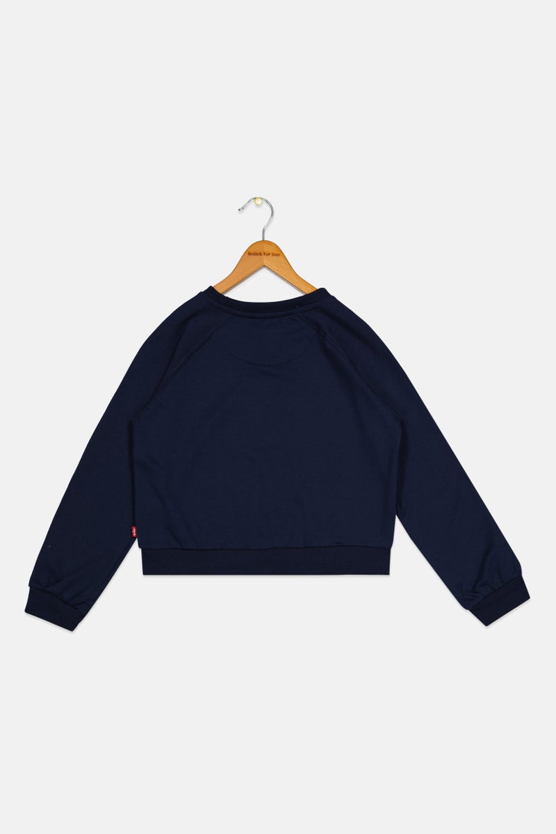 Levi's Kids Boy Crew Neck Long Sleeves Embroidered Sweatshirts, Navy Blue - Image 2