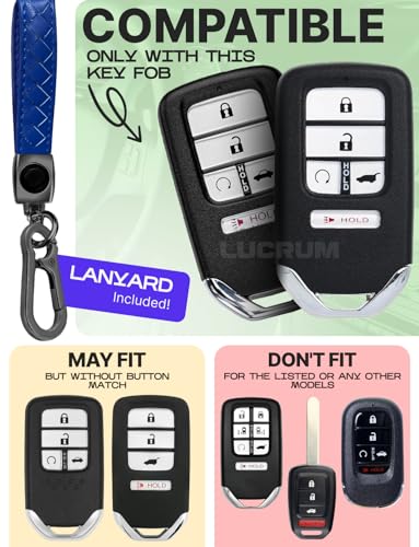 Lucrum Compatible with Honda Key Fob Cover & Leather Keychain - TPU Keyfob Case for Accord Civic CR-V HR-V Pilot Ridgeline Crosstour Fit, For 5 Button Remote (2015-2021) - Blue and Black - Image 2